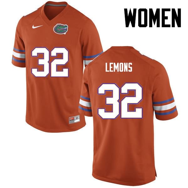 Women's NCAA Florida Gators Adarius Lemons #32 Stitched Authentic Nike Orange College Football Jersey GKU3765PO